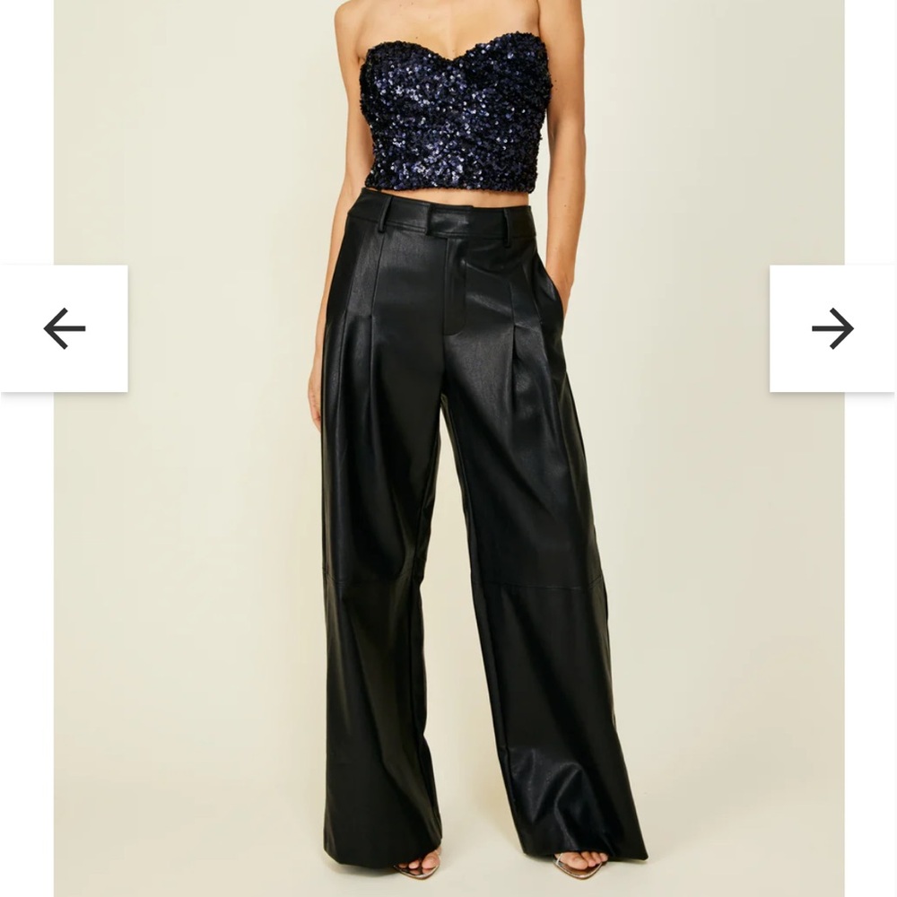 New Line & Dot Mika Black Wide Leg Vegan Leather Pants Fits size 4